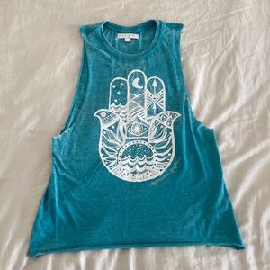 Spiritual Gangster teal blue tank, size small
